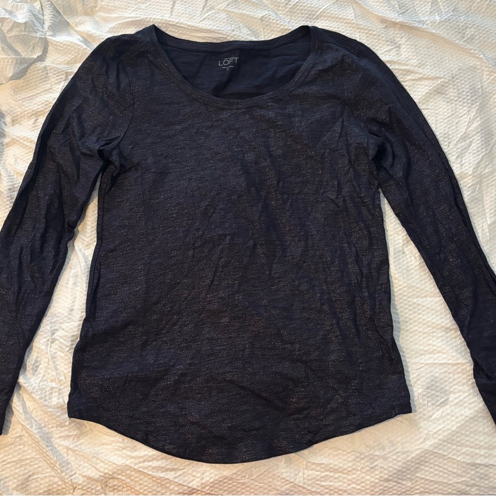 LOFT Women's Dark Blue Sparkle Long Sleeve Top